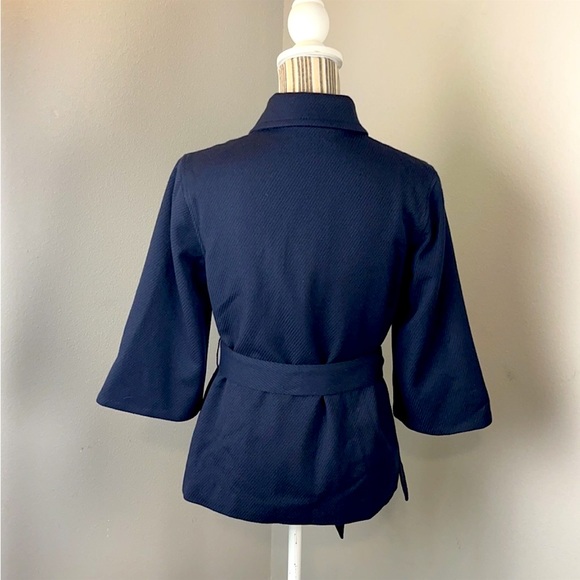 Gap Navy Blue Button Up Flare Sleeve Tie Waist Coat Blazer XS 0 - Picture 3 of 5